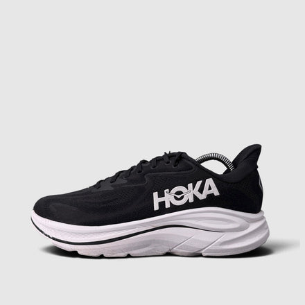 Hoka Clifton 10 Black/White, buty sportowe męskie w bardzo dobrym stanie rozmiar 43 1/3, boczny profil, lewa strona