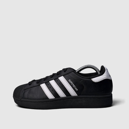Adidas Superstar II Black White, buty sportowe damskie w bardzo dobrym stanie rozmiar 37 1/3, boczny profil, lewa strona