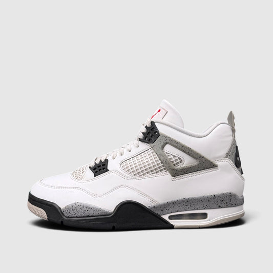 Nike Air Jordan 4 White Cement, buty sportowe męskie w bardzo dobrym stanie rozmiar 46, boczny profil, lewa strona