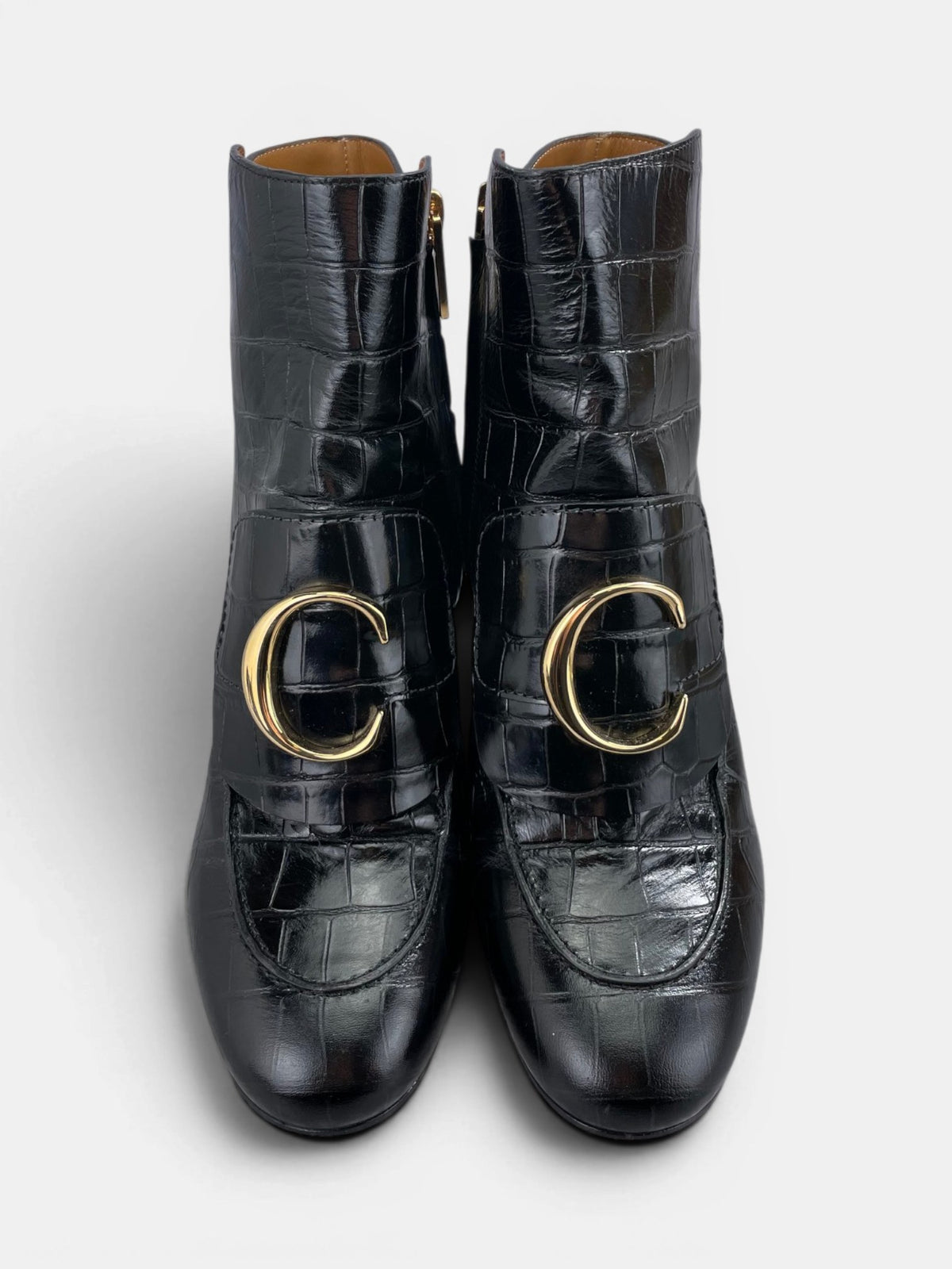 Chloé Crocodile Effect 80mm — buty zimowe damskie w bardzo dobrym stanie rozmiar 37, zewnętrzny panel prawego buta
