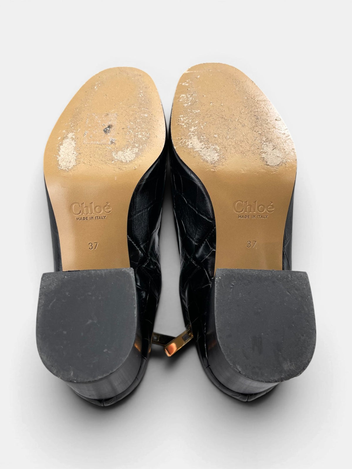 Chloé Crocodile Effect 80mm — buty zimowe damskie w bardzo dobrym stanie rozmiar 37, widok z góry na wewnętrzną stronę butów