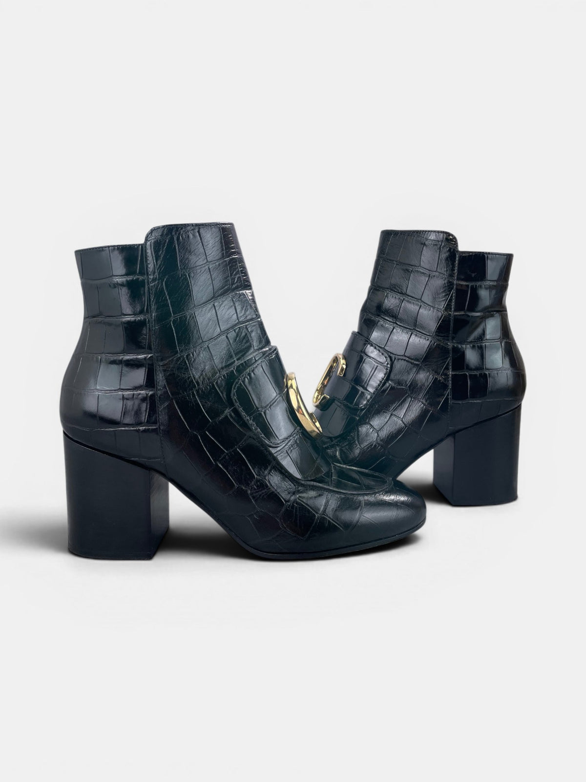 Chloé Crocodile Effect 80mm — buty zimowe damskie w bardzo dobrym stanie rozmiar 37, boczny profil