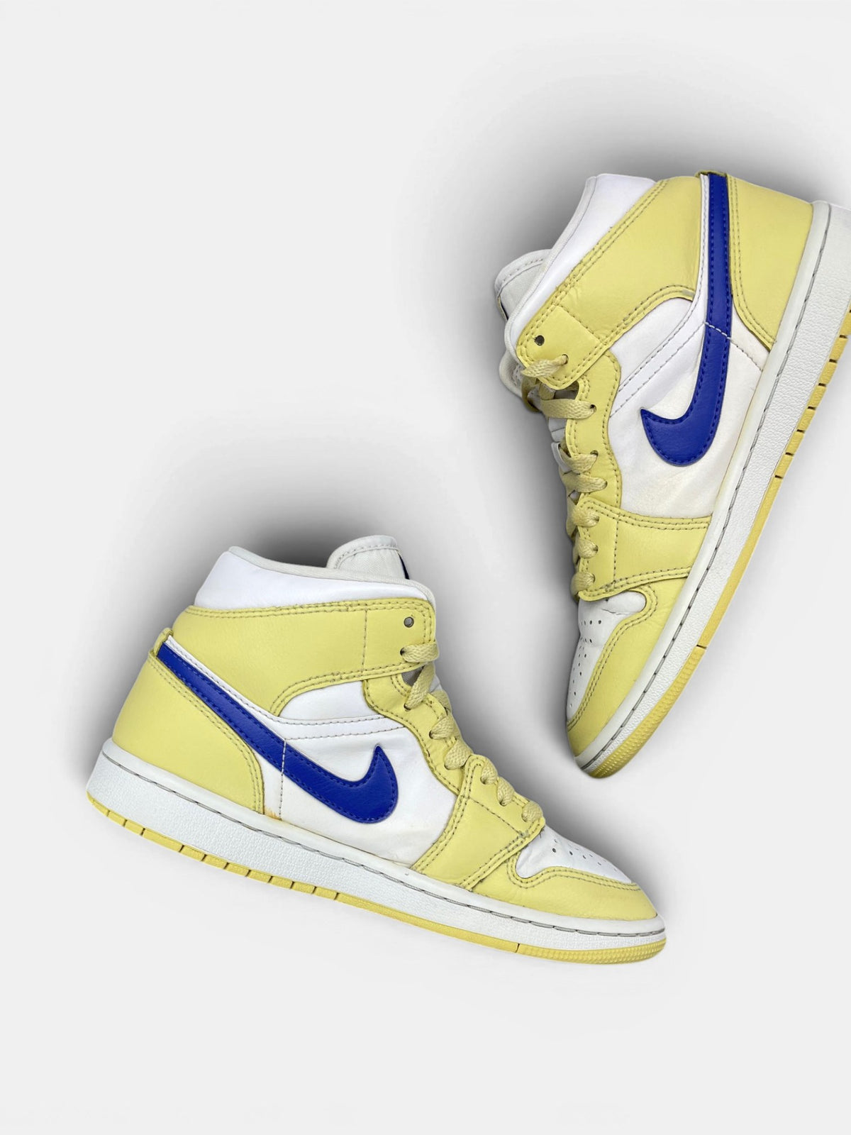 Nike Air Jordan 1 Mid Lemon Wash — buty sportowe damskie w bardzo dobrym stanie rozmiar 36.5, wewnętrzny panel lewego buta