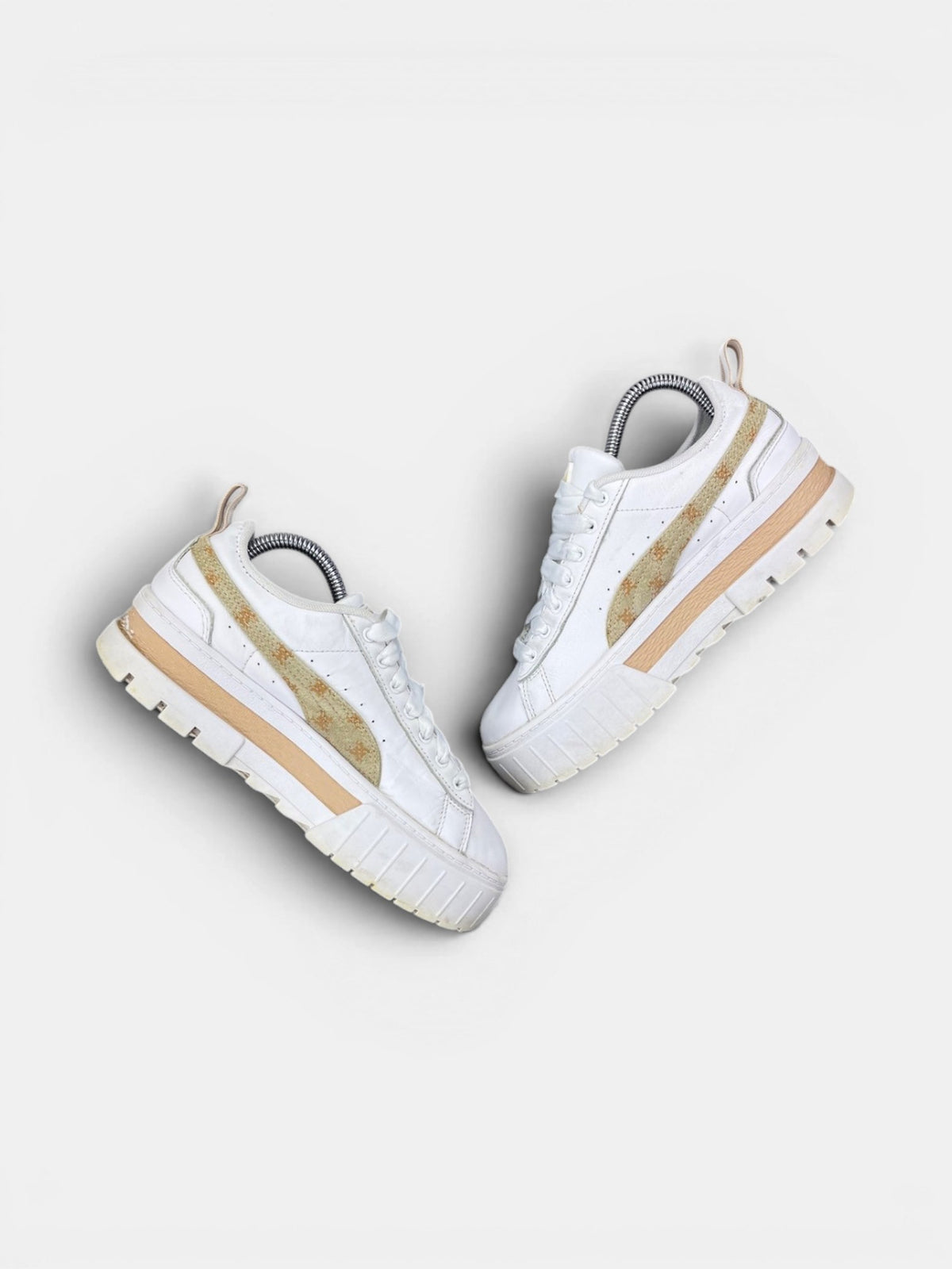 Puma Mayze T7 White Brown — buty sportowe damskie w bardzo dobrym stanie rozmiar 38, zewnętrzny panel prawego buta