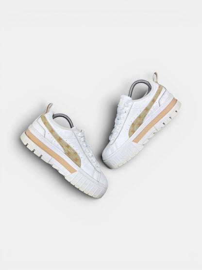 Puma Mayze T7 White Brown — buty sportowe damskie w bardzo dobrym stanie rozmiar 38, zewnętrzny panel prawego buta