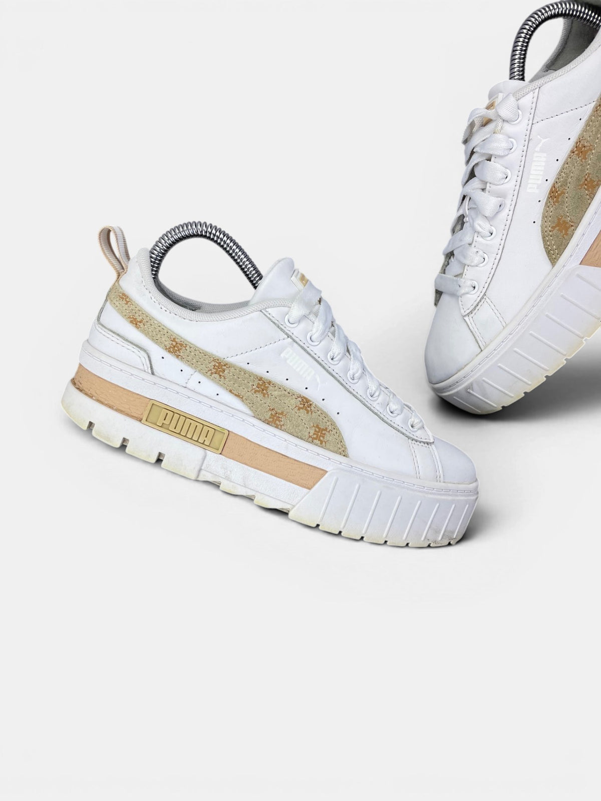 Puma Mayze T7 White Brown — buty sportowe damskie w bardzo dobrym stanie rozmiar 38, zewnętrzny panel lewego buta
