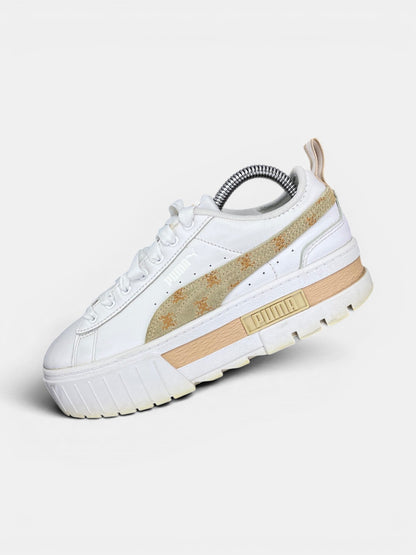 Puma Mayze T7 White Brown — buty sportowe damskie w bardzo dobrym stanie rozmiar 38, widok z góry na wewnętrzną stronę butów