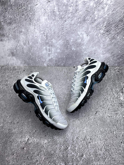 Nike Air Max Plus Pure Platinum University Blue — buty sportowe męskie w bardzo dobrym stanie rozmiar 42.5, widok z góry na zewnętrzną stronę butów