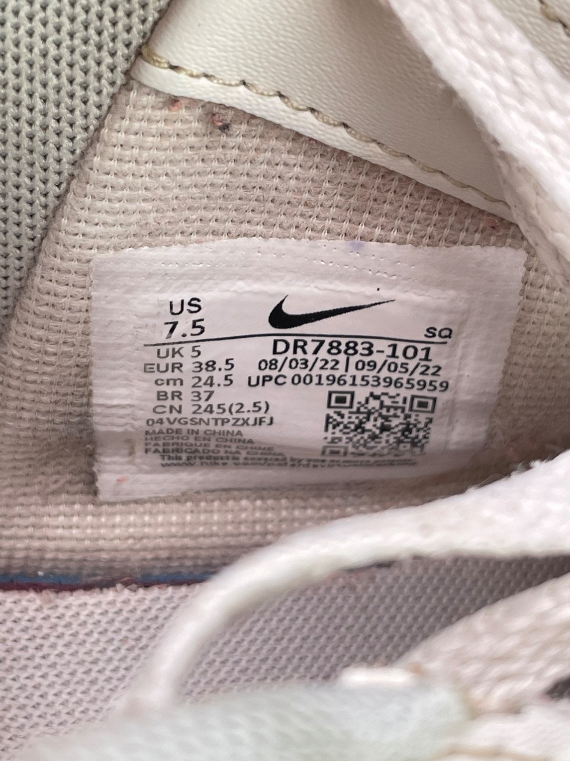 Nike Air Force 1 Shadow Pearl White Citron Tint — buty sportowe damskie w bardzo dobrym stanie rozmiar 38.5, etykieta z kodem modelu DR7883-101