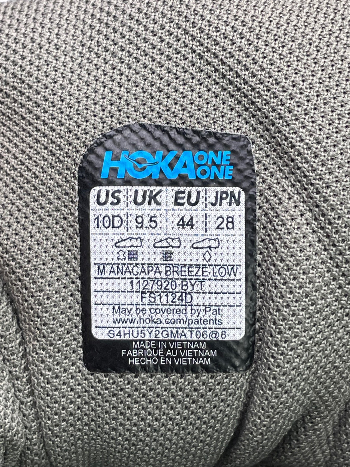 Hoka Anacapa Breeze Low, trekkingi męskie w bardzo dobrym stanie rozmiar 44, etykieta z kodem modelu 1127920