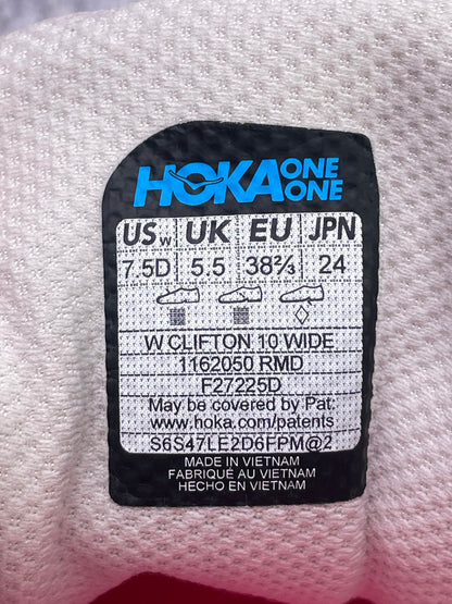 Hoka Clifton 10 Wide, buty sportowe damskie w bardzo dobrym stanie rozmiar 38 2/3, etykieta z kodem modelu 1162050RMD