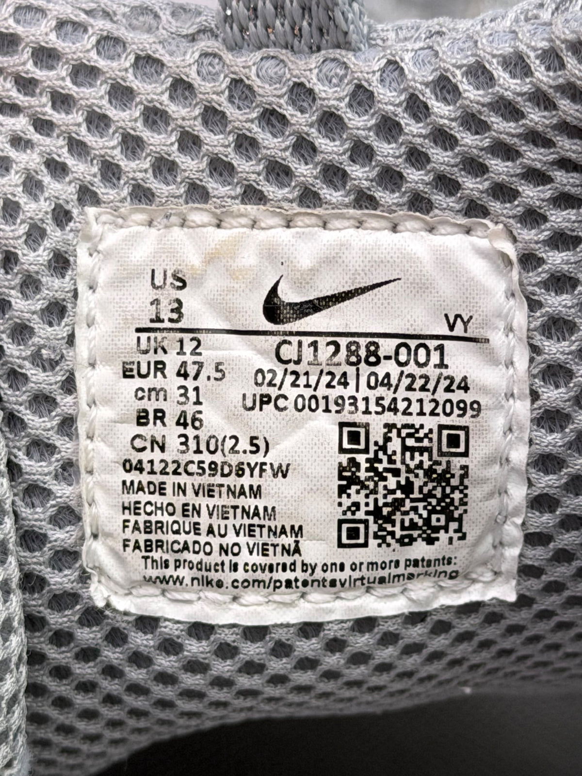 Nike Air Zoom Spiridon Cage 2 Metallic Silver, buty sportowe męskie w bardzo dobrym stanie rozmiar 47.5, etykieta z kodem modelu CJ1288-001