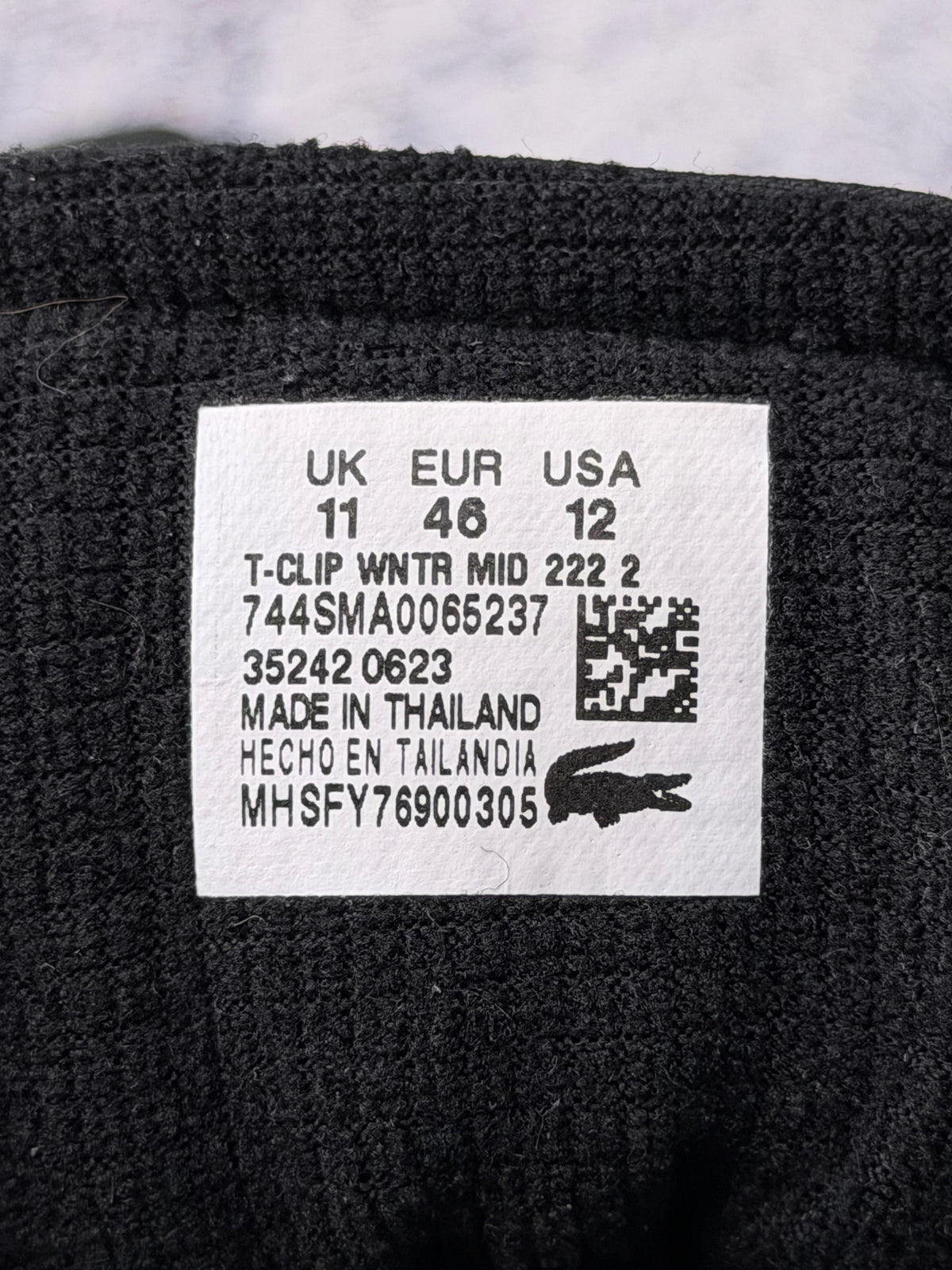 Lacoste T-Clip Winter Mid, śniegowce męskie w bardzo dobrym stanie rozmiar 46, etykieta z kodem modelu 352420628