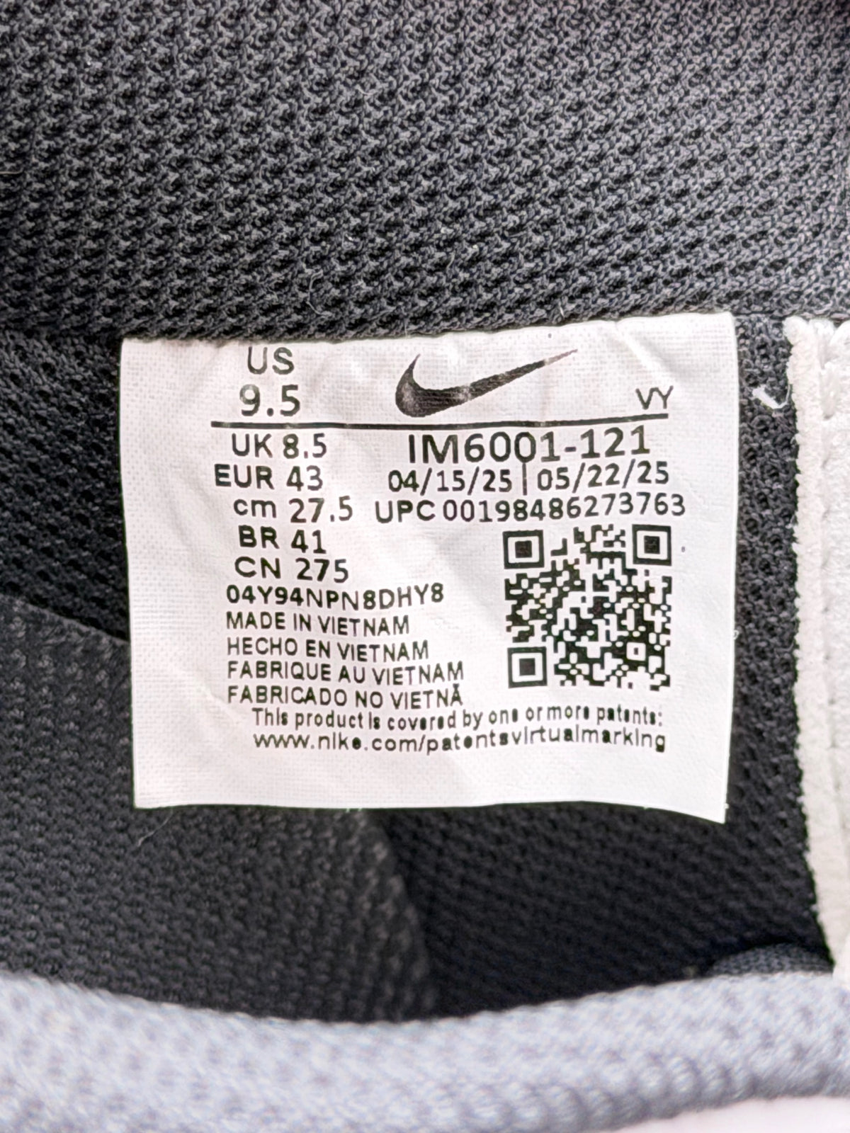 Nike Air Force 1 Low White Cordura, buty sportowe męskie w bardzo dobrym stanie rozmiar 43, etykieta z kodem modelu IM6001-121