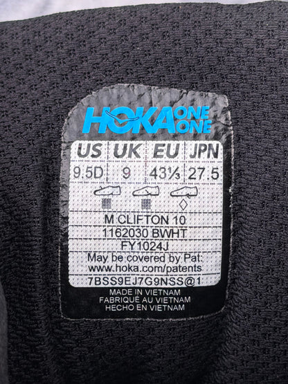 Hoka Clifton 10 Black/White, buty sportowe męskie w bardzo dobrym stanie rozmiar 43 1/3, etykieta z kodem modelu 1162030BWHT